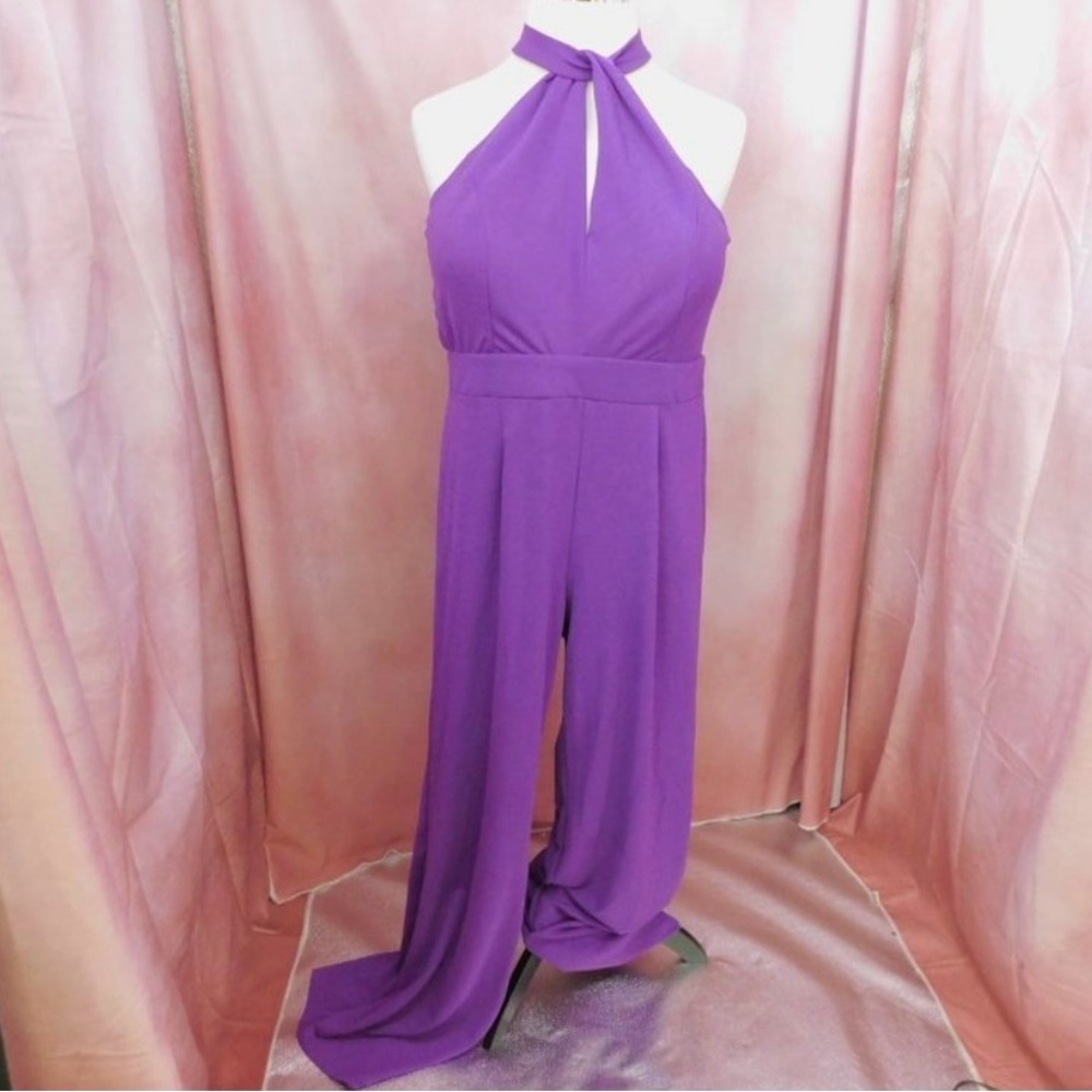 HOT GAL Jumpsuit Women 1X Purple High Halter Neck Wide Leg
